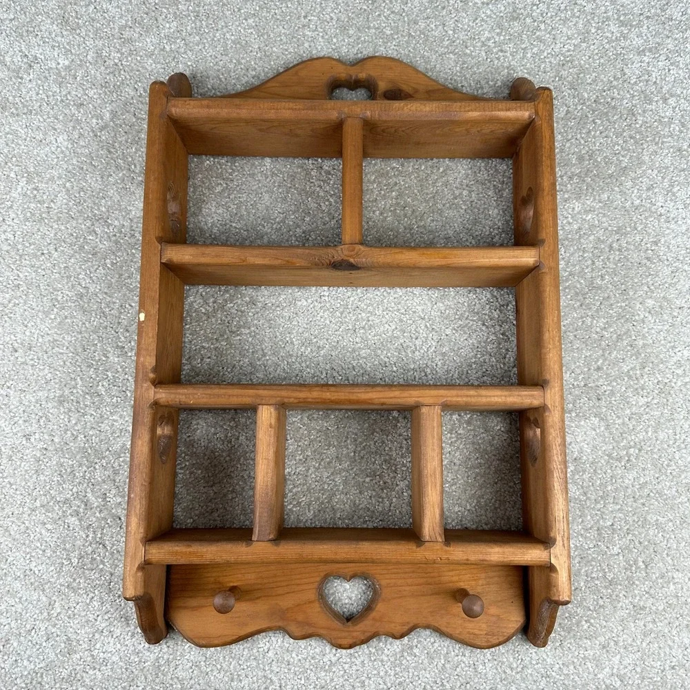 VTG Wood Heart Cutout Wall Shelf Rustic Country Farmhouse Curio Display Shelve